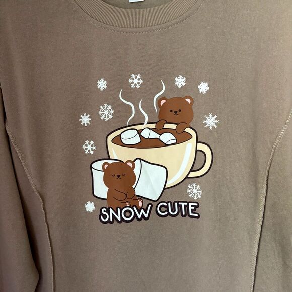 NWT 5B Style SNOW CUTE Graphics Crewneck Taupe Sweatshirt Woman's Size S #Y - Picture 4 of 6